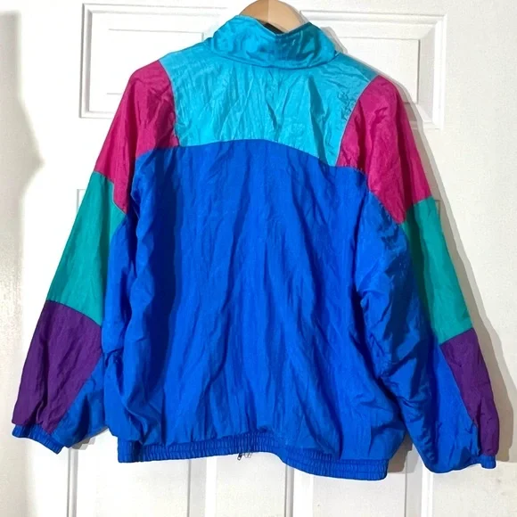 Bold Spirit Vintage 90s Colorblock Windbreaker Jacket Blue Magenta Retro L - Picture 8 of 11